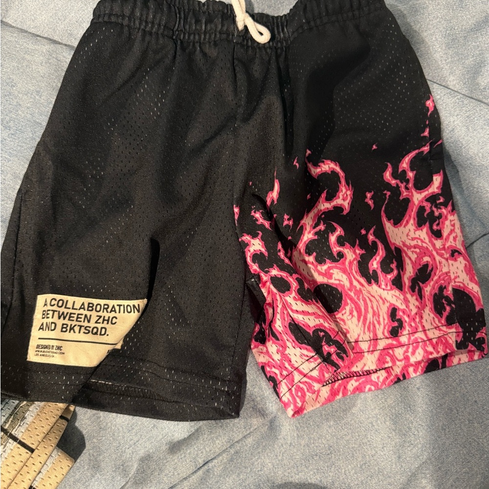 Kids Flame Shorts - Black & Pink